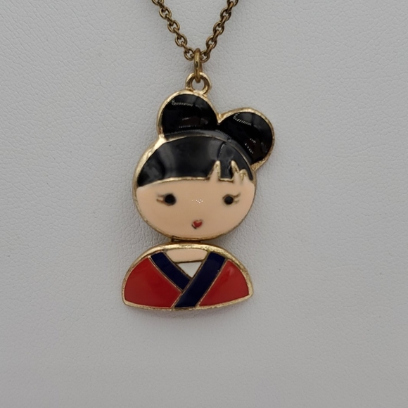 Cute Asian Girl Pendant on Silver Tone Chain - Picture 1 of 7